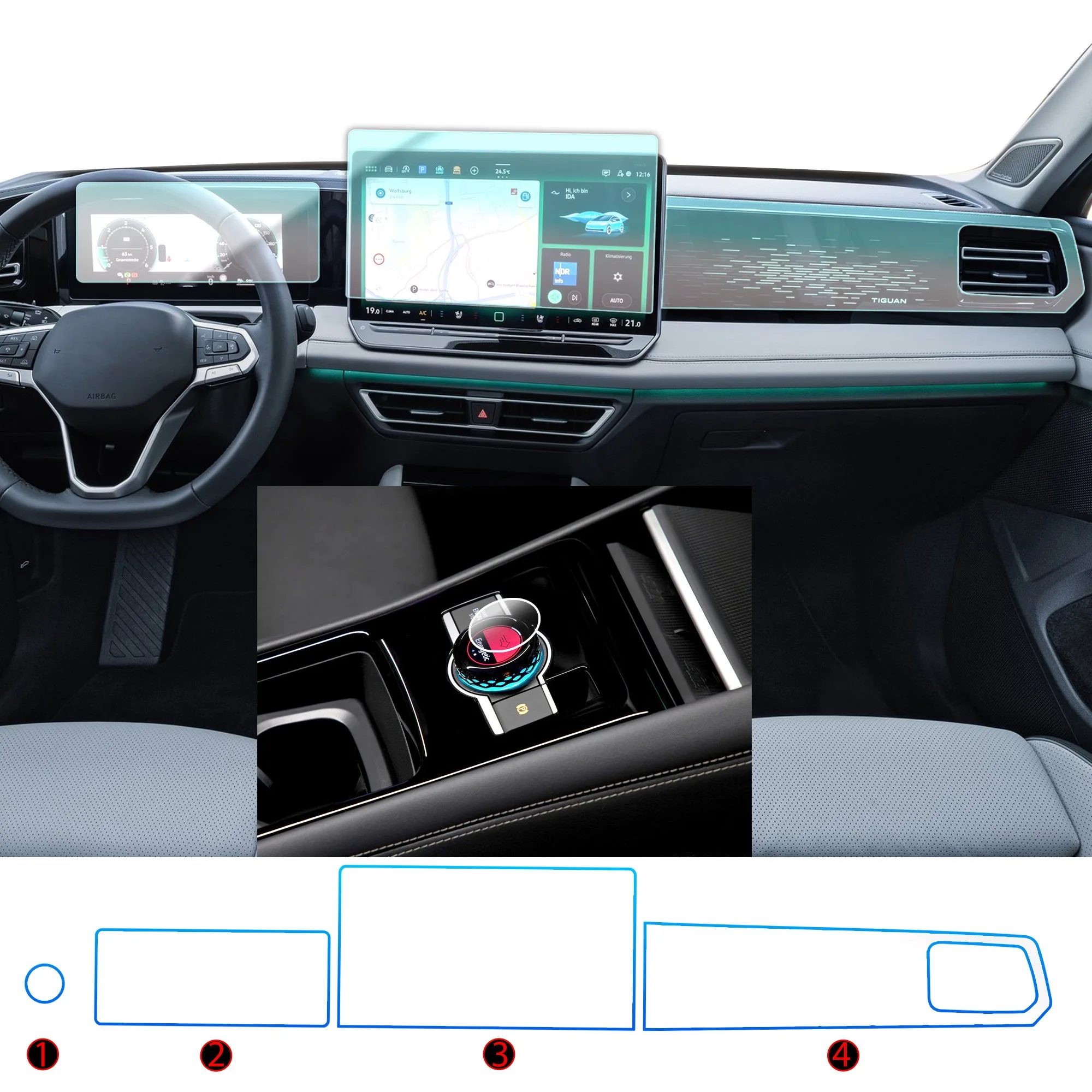Volkswagen Tiguan Uyumlu 10 inç Dijital Gösterge,12,9 inç Navigasyon,Sağ Panel ve Home Tuşu 9H Nano Ekran Koruyucu 4lü Set - Görsel 2