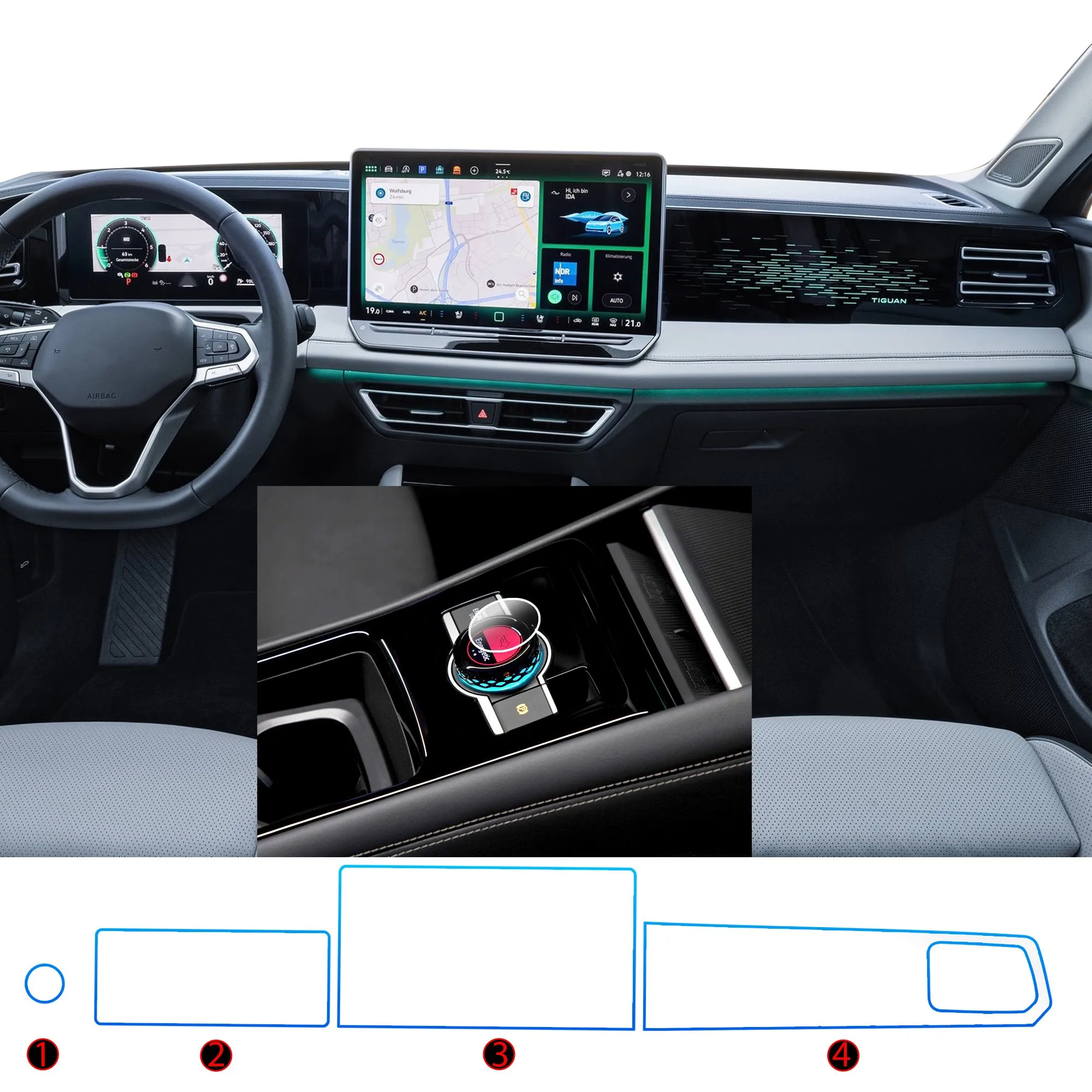 Volkswagen Tiguan Uyumlu 10 inç Dijital Gösterge,12,9 inç Navigasyon,Sağ Panel ve Home Tuşu 9H Nano Ekran Koruyucu 4lü Set - Görsel 1