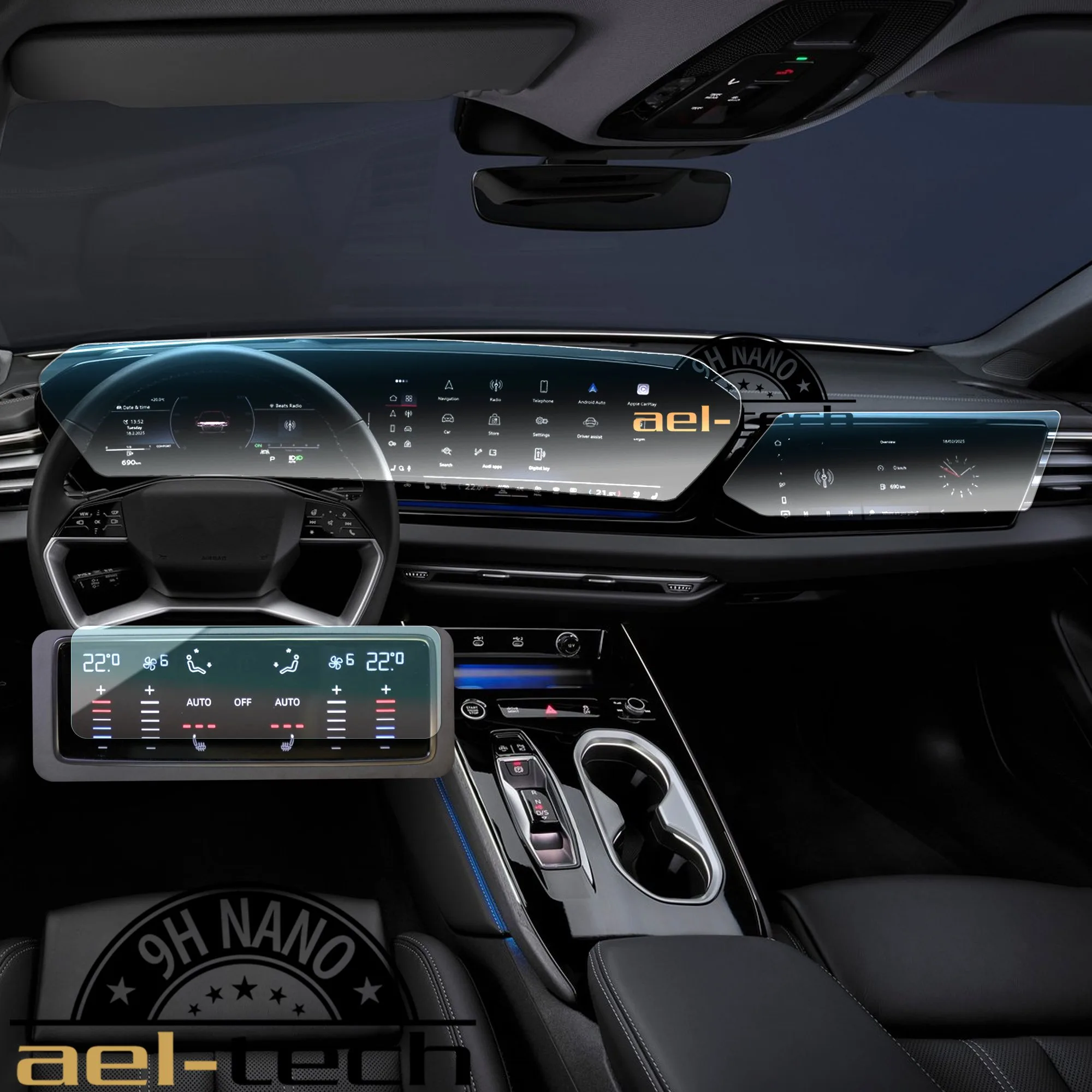 Audi A6 Dijital Gösterge,Navigasyon,Klima Kontrol Uyumlu 9h Nano Ekran Koruyucu 3lü Set 2025-2026 - Görsel 1