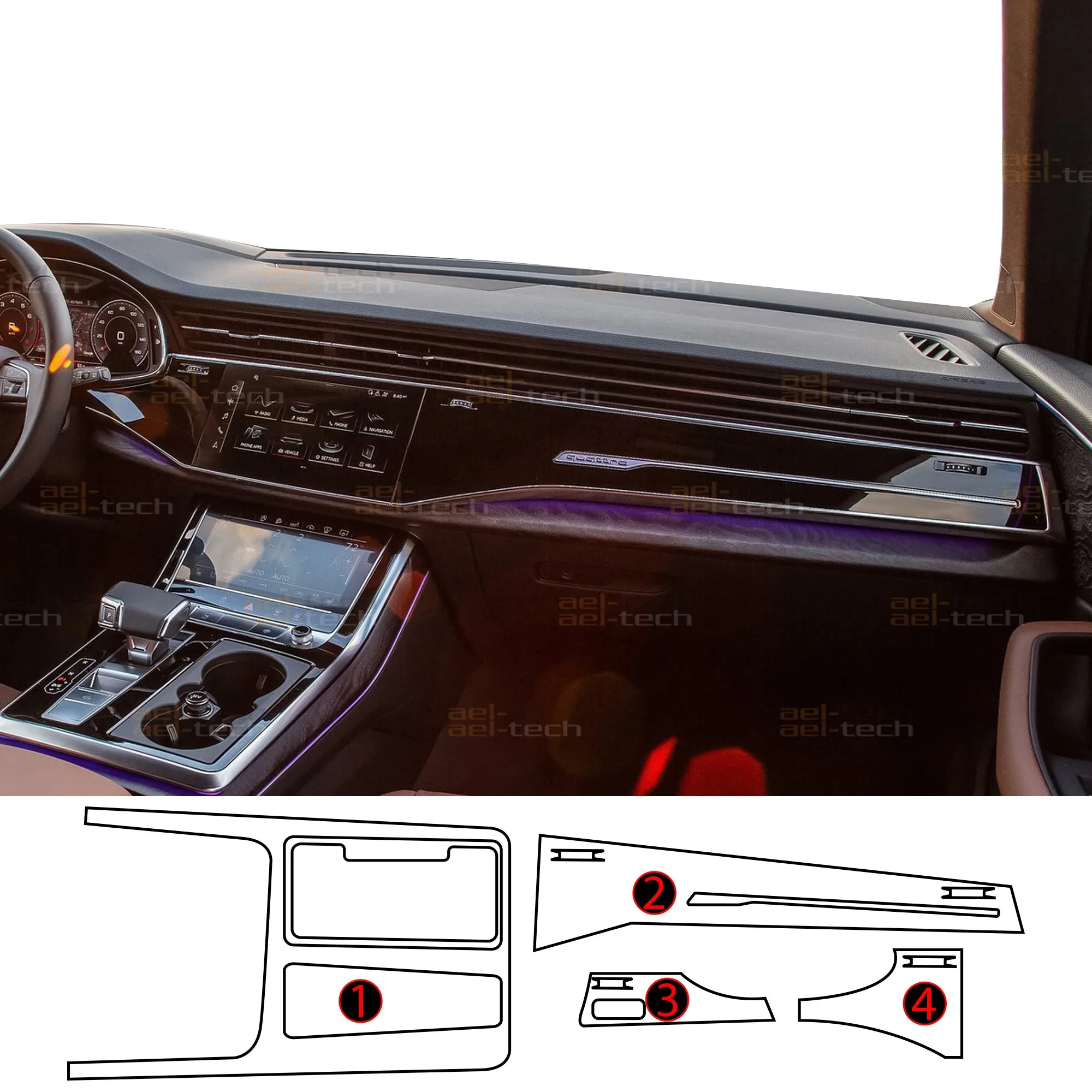 Audi Q7 Uyumlu Orta Konsol ve Piano Black Tpu Koruyucu 4lü Set 2020-2026 - Görsel 2